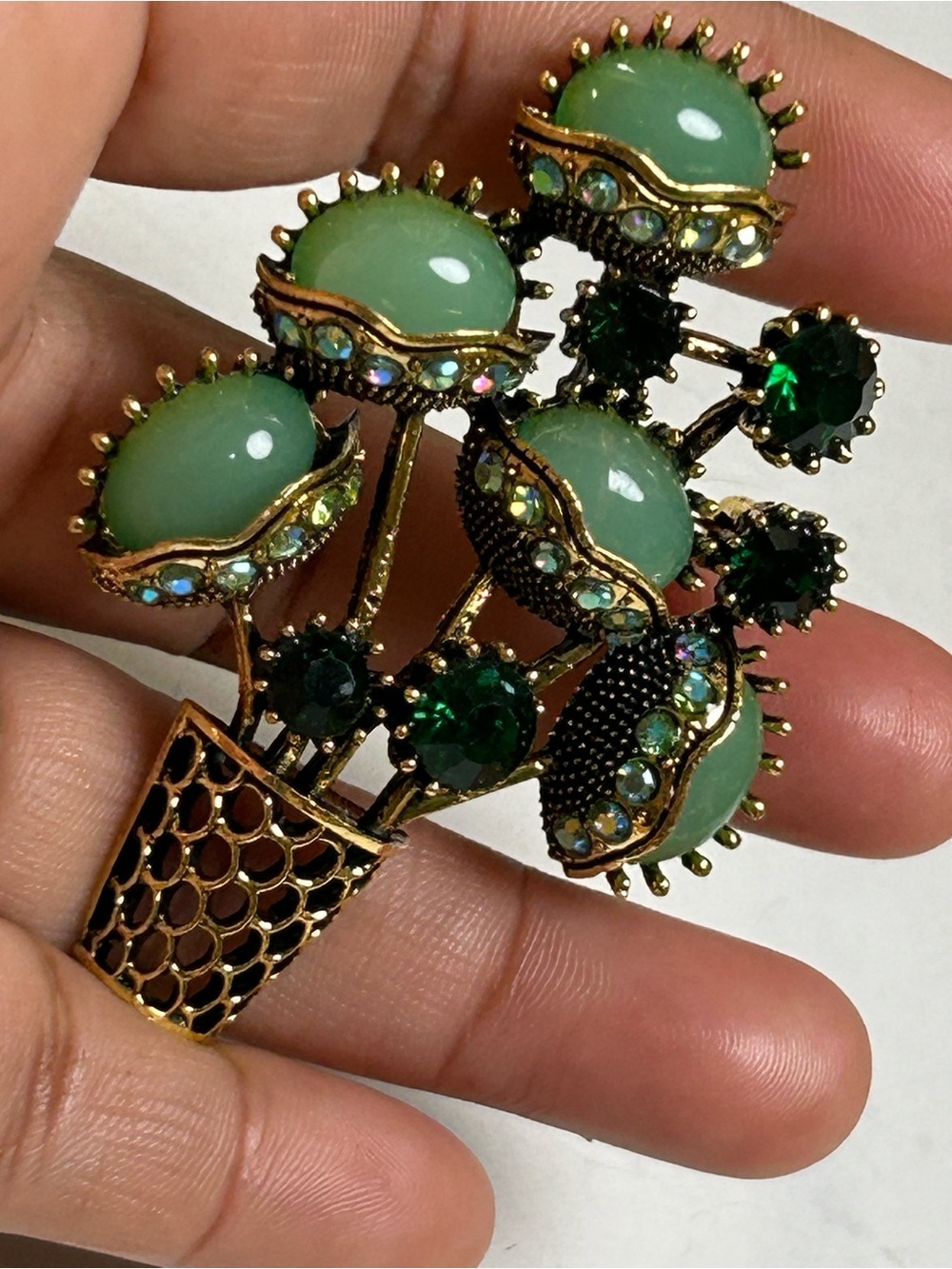 Green Flower Bouquet Brooch — Unbranded Vintage-Style Jewelry
